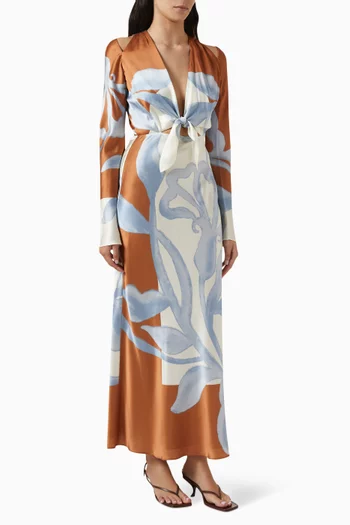 فستان سورينتو طويل بنمط وشاح حرير