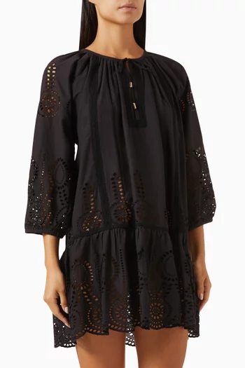 Ashley Embroidered Mini Dress in Cotton