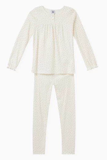 Heart-print Pyjama Set in Cotton Rib-knit