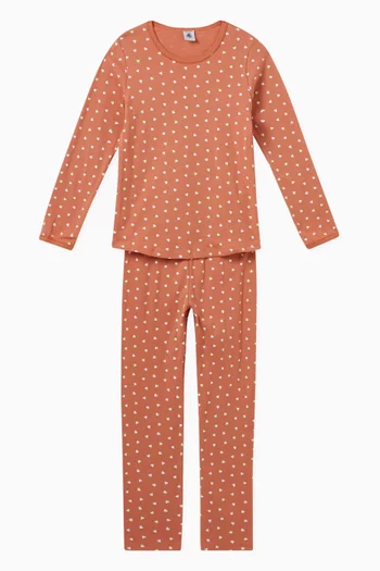 Heart Print Pyjama Set in Cotton Fleece