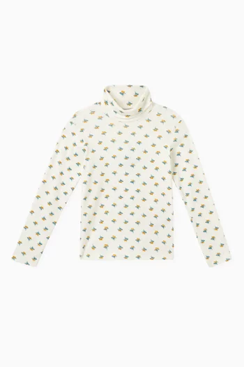 Floral Print Roll-neck Top in Cotton