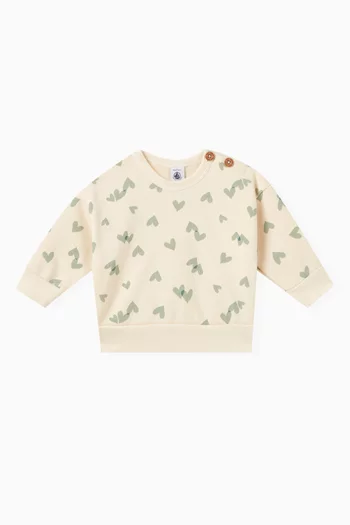 Heart Print Sweatshirt in Cotton Fleece