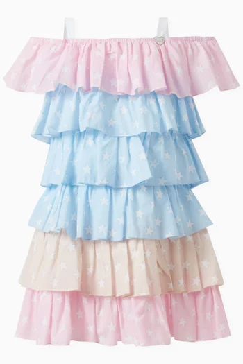 Star-print Ruffled Dress in Cotton Poplin