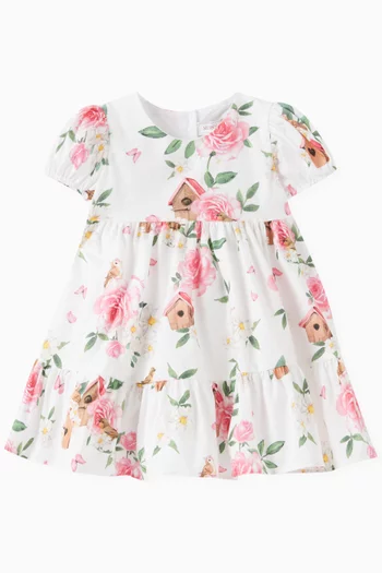 Floral-print Dress in Cotton-poplin