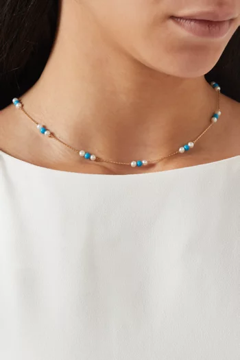 Kiku Jolie Pearl & Turquoise Necklace in 18kt Yellow Gold