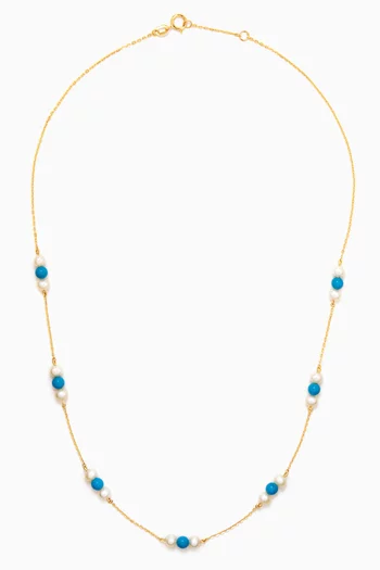 Kiku Jolie Pearl & Turquoise Necklace in 18kt Yellow Gold
