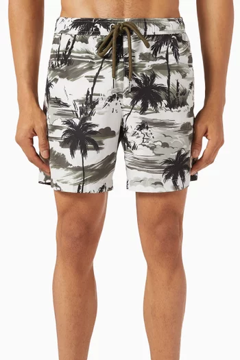 Tropical Print Swim Shorts in Nylon