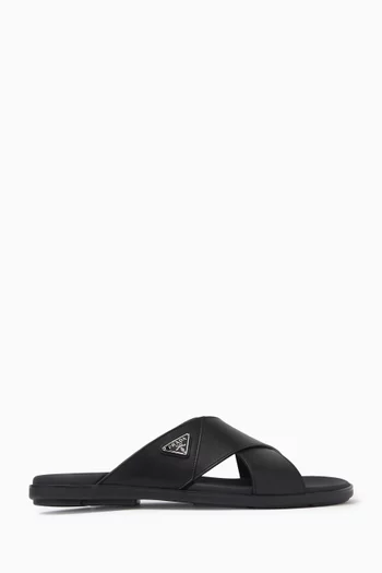 Logo Plaque Sandals in Leather