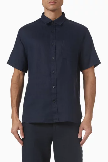 قميص بأكمام قصيرة وقصة كلاسيكية كتان