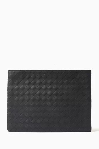 Half-zip Pouch in Intrecciato Leather