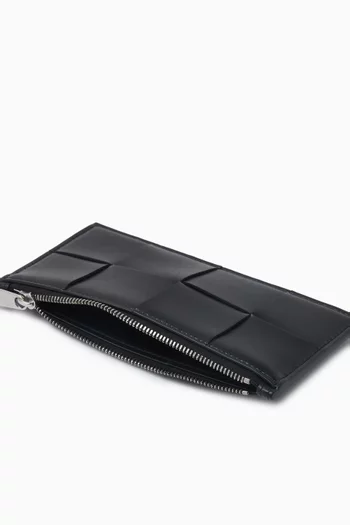 Slim Cassette Long Zip Wallet in Intreccio Leather