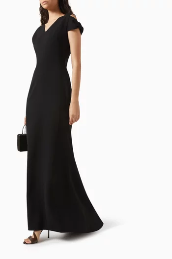 Cold-shoulder V-neck Gown in Crepe