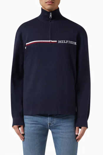 Global Stripe Monotype Half-zip Sweatshirt in Organic Cotton