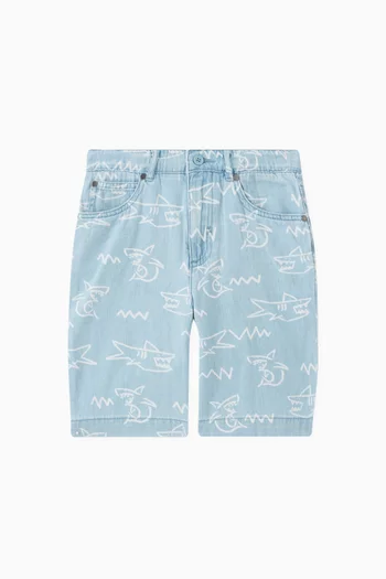 Shark-print Shorts in Denim