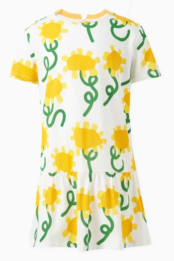 Sunflower-print T-shirt Dress in Organic Cotton