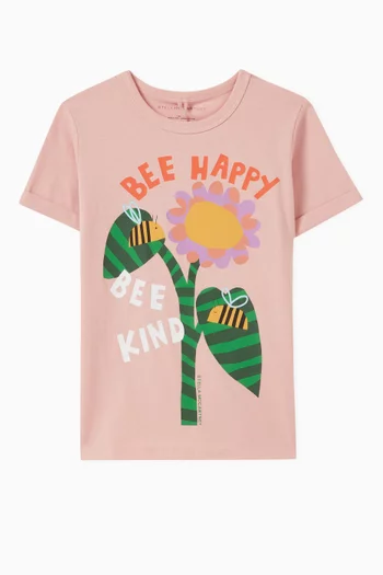 Bee Happy Graphic Print T-Shirt in Cotton