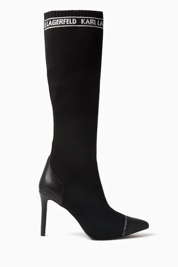 Pandora 100 Logo Knee Boots in Stretch-knit & Leather