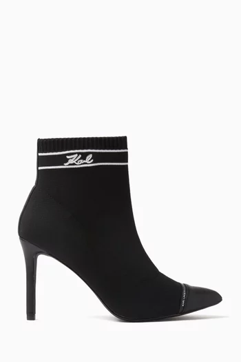 Pandora 95 Logo Ankle Boots in Stretch-knit & Leather
