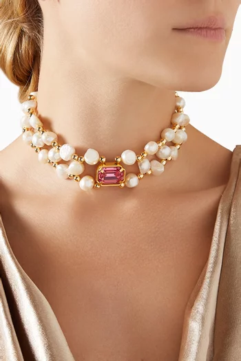 Denise Pearl Choker Necklace in 24kt Gold-plated Brass
