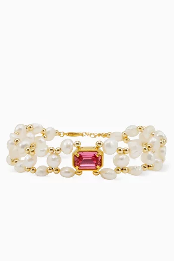 Denise Pearl Choker Necklace in 24kt Gold-plated Brass