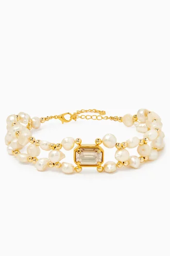 Denise Pearl Choker Necklace in 24kt Gold-plated Brass