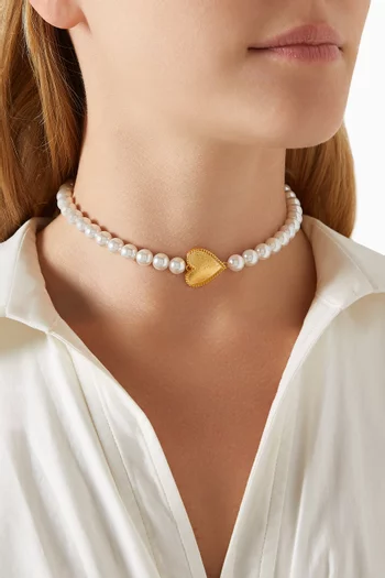 Grace Pearl Choker in 24kt Gold-plated Brass