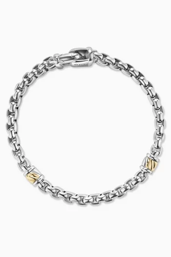 Cable 2-row Box Chain Bracelet in Sterling Silver & 18kt Yellow Gold, 12mm