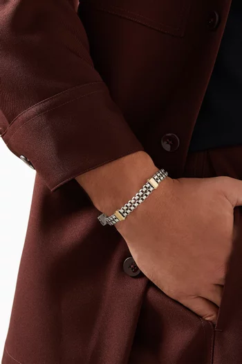 Double Box Chain Bracelet in Sterling Silver & 18kt Yellow Gold, 10.5mm