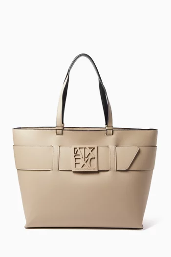 Medium Susy AX Logo Shopping Tote Bag in Faux-leather