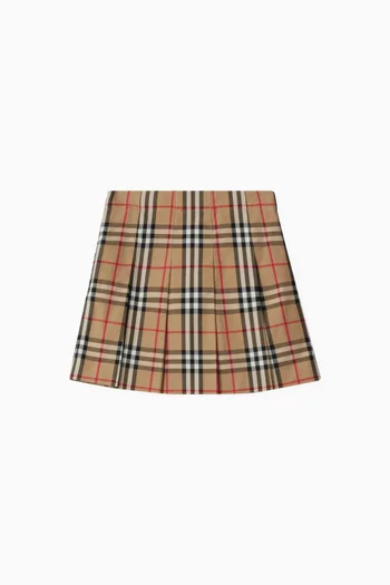 Pleated Check Skirt in Cotton