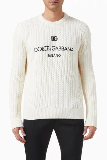 Logo Embroidered Cable-knit Sweater in Wool