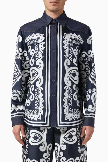 Marina Print Shirt in Silk & Denim