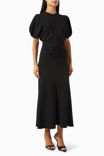 Gathered Waist Midi Dress in Cady