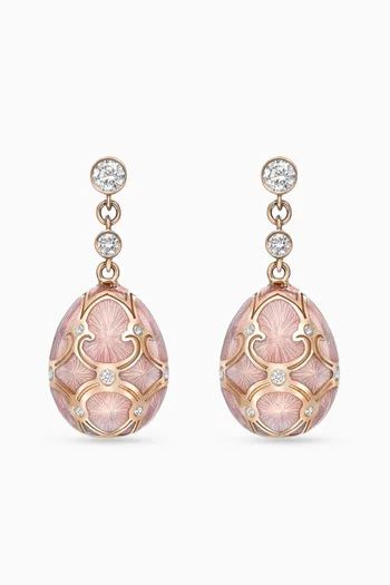 Heritage Diamond & Guilloché Drop Earrings in 18kt Rose Gold