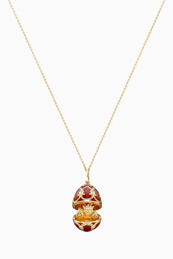 Heritage Diamond & Guilloché Coach Locket Necklace in 18kt Gold