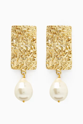 Hammered Pearl Drop Earrings in 18kt Gold-plated Bronze
