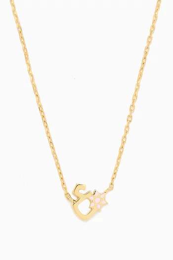'Ein' Letter Flower Charm Necklace in 18kt Yellow Gold