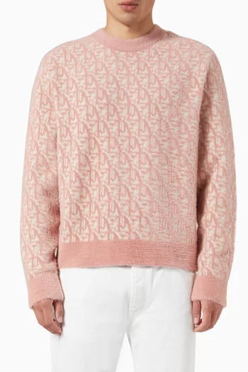 Monogram Jacquard Sweater in Virgin Wool Blend Knit