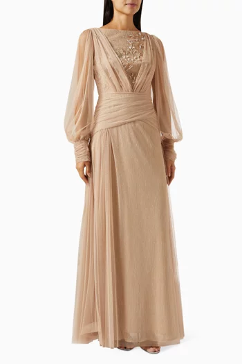Bead-embellished Maxi Dress in Tulle