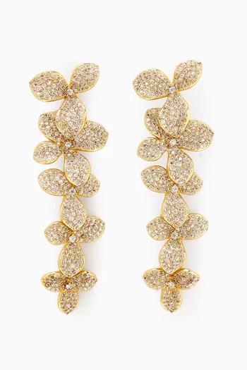 Pavé Flower Drop Earrings in 14kt Gold-plated Brass