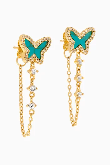 Butterfly Pavé Malachite Drop Chain Earrings in 14kt Gold-plating