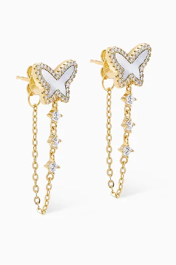 Butterfly Pavé Mother-of-pearl Drop Chain Earrings in 14kt Gold-plated Sterling Silver
