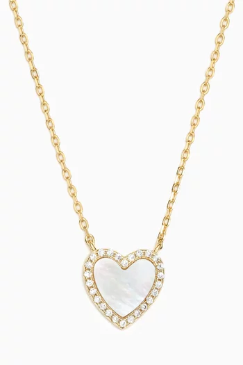 Heart Pavé Mother-of-Pearl Necklace in Yellow Gold