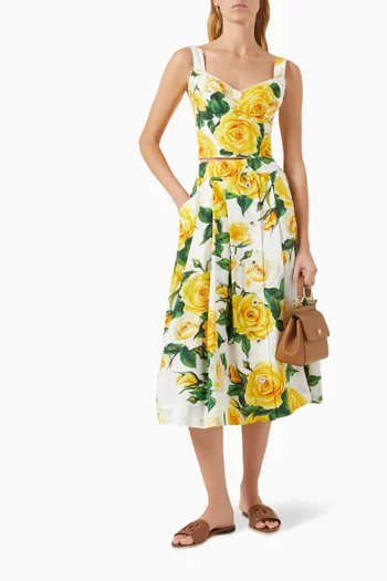 Floral-print Bustier Top in Stretch Cotton-poplin