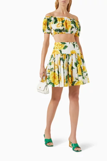 Floral-print Bandeau Crop Top in Cotton-poplin