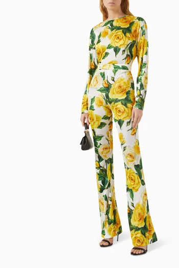 Floral-print Long-sleeve Top in Organzine