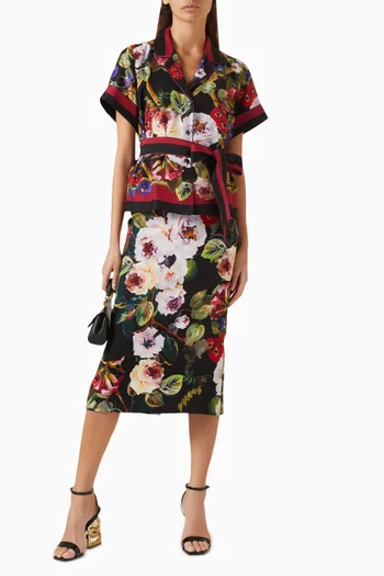 Floral Blouse in Silk Satin