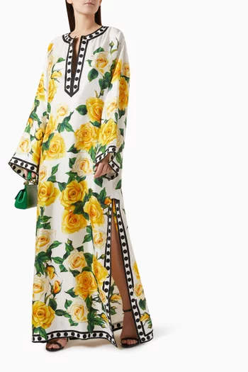 Floral-print Kaftan in Silk-twill