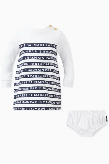 Logo Print Striped Dress in Cotton