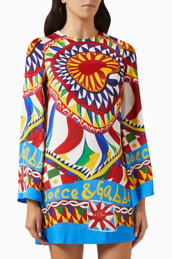 Carreto Print Kimono Mini Dress in Silk